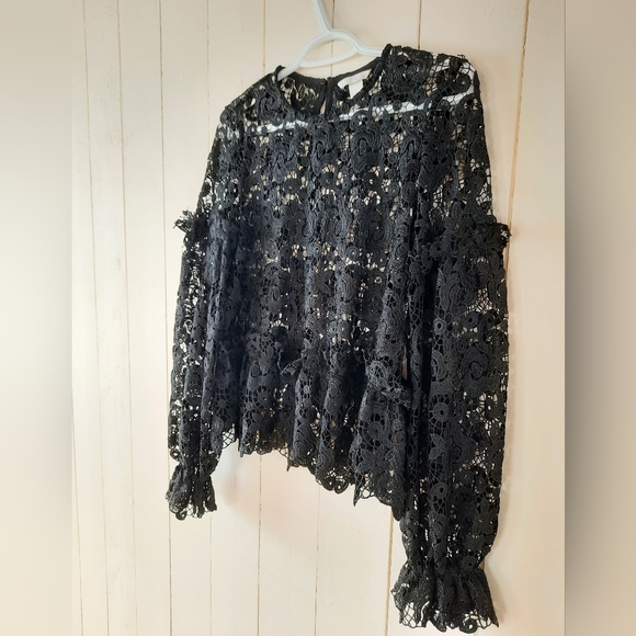 Broderie anglaise black lace peplum top - Picture 2 of 5